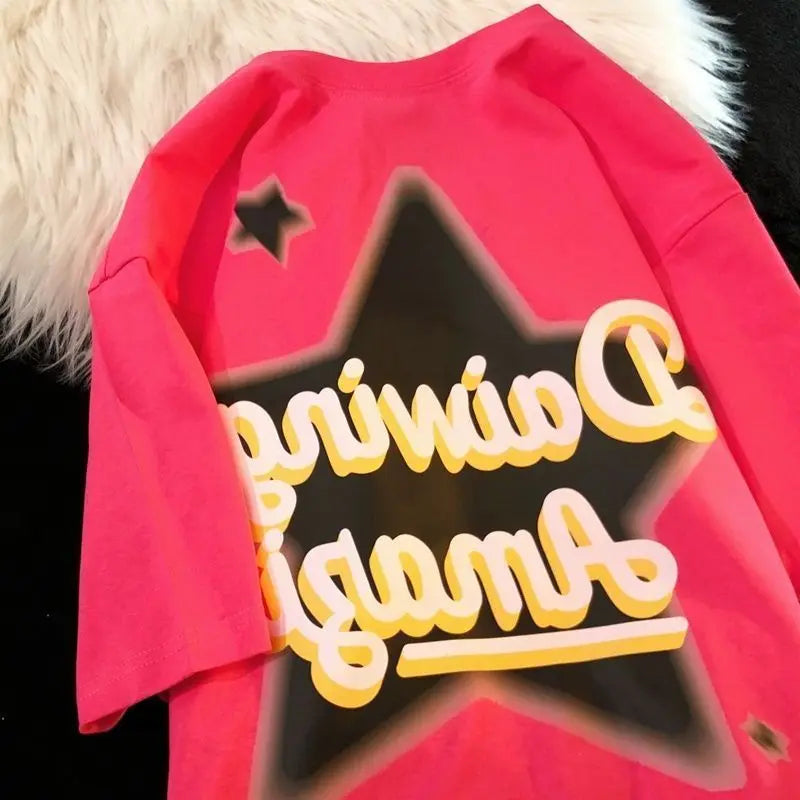 American short-sleeved men's and women's trendy loose couple tops summer ins street star letter printed cotton t-shirts Y2K TOPS Street King Limited