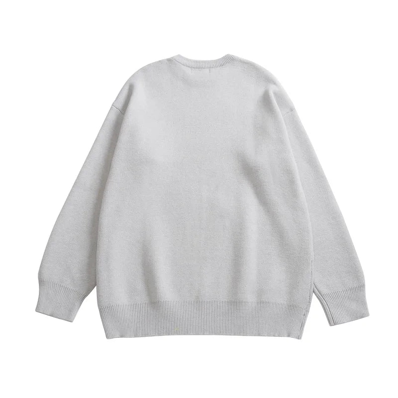 Hip Hop Knitted Sweater Men Winter O-neck Anime Spider Web Pattern Pullover Streetwear Casual Loose Sweater Warm Jumper Knitwear Street King Limited