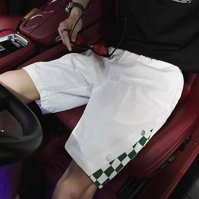 Summer Chessboard Shorts Men's Hong Kong Style Spliced Casual Capris Pants 2024 Unisex Korean Preppy Half Sweatpants y2k shorts Street King Limited