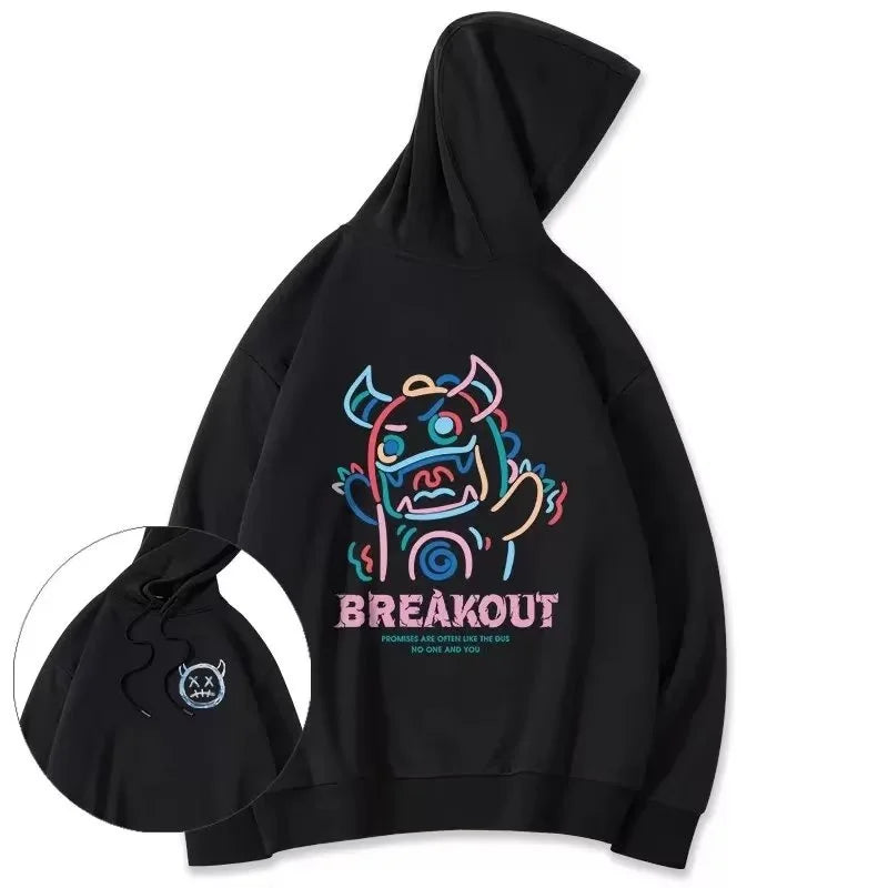 Breakout Cattle Harajuku Prints Mens Pullover Hoodies Casual Loose Sweatshirts Male Fashion Autumn y2k Hoodie Hip Hop Tops Street King Limited