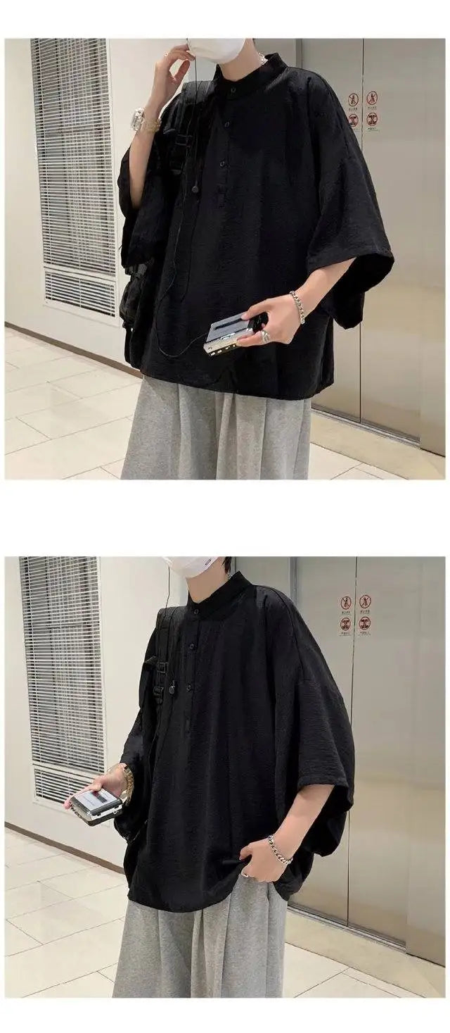 Summer Short Sleeved Shirt Men Oversized Fashion Black White Shirt Men Streetwear Korean Loose Pullover Shirt Mens Casual Shirts Street King Limited
