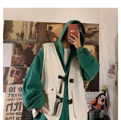 Fake two-piece coat men's ins, trendy Japanese functional workwear hooded jacket, autumn European and American retro trend tops Street King Limited