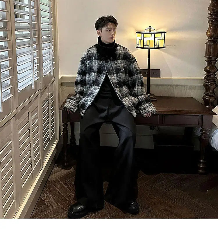 men turtleneck trendy brand fashion stripe christmas woolen bomber jacket women oversize plaid top coat outerwear unique default style 1162