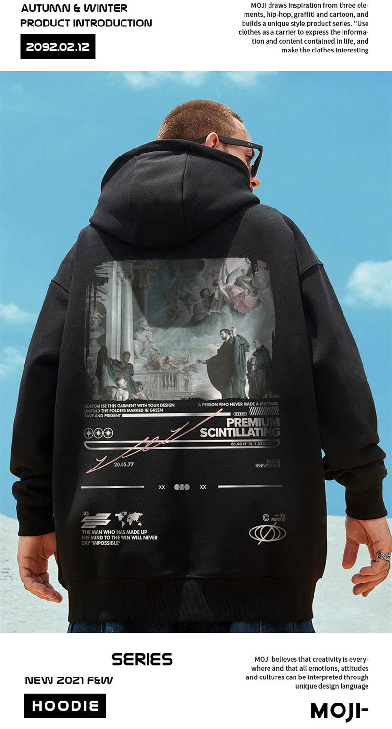 Gothic Print Men Hoodies Japanese Harajuku Fashion Hooded Sweatshirts Male Casual Y2K Hoodie 2025 Autumn Loose Sudaderas hombre Street King Limited