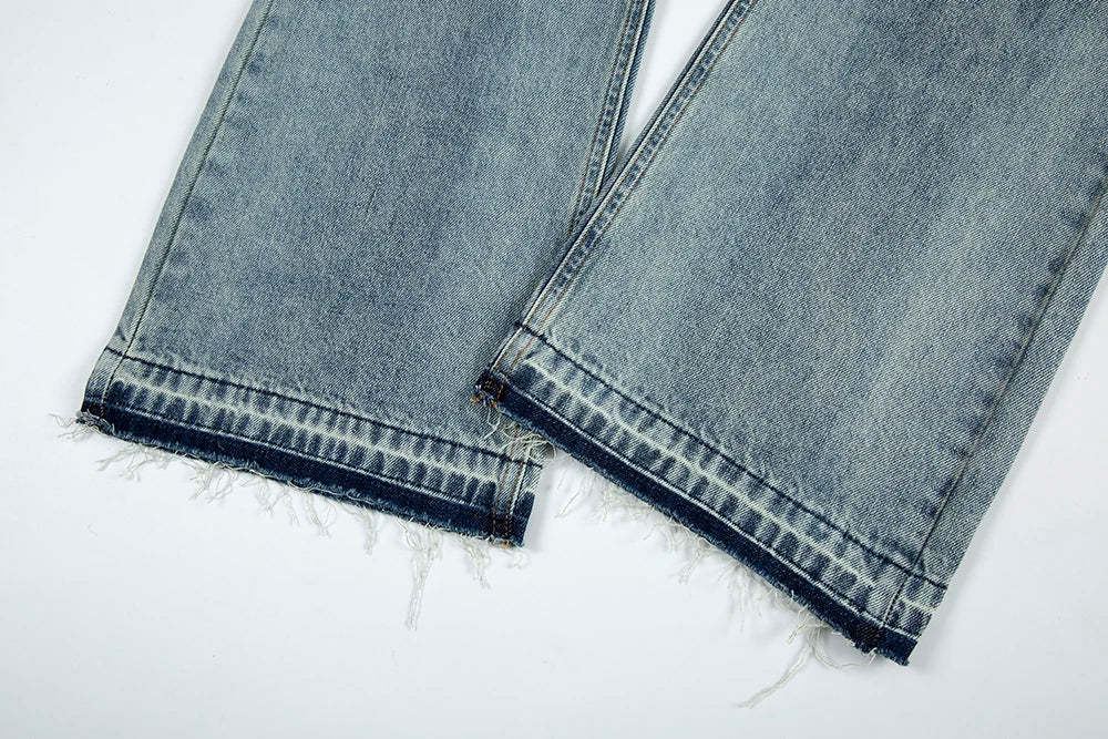 Frayed Hole Damaged Washed Blue Baggy Jeans for Men Y2k Streetwear Straight Casual Denim Trousers Ropa Hombre Loose Cargo Pants Street King Limited