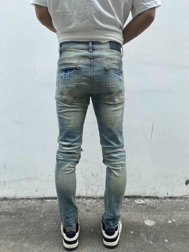 destroied ripped holes patckwork denim jean mens casual distressed washed biker jeans new fashion high street slim pants joggers unique joggers style 2367