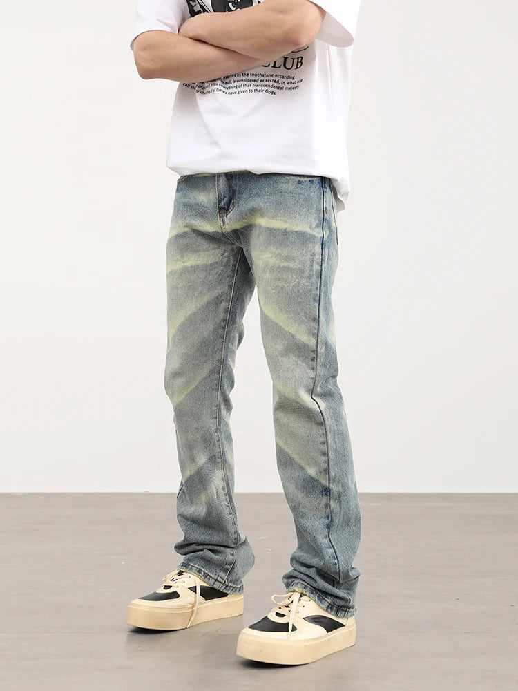 retro striped washed denim jeans flare pants unisex hip hop fashion streetwear harajuku loose straight y2k mens jeans joggers sporty tapered joggers