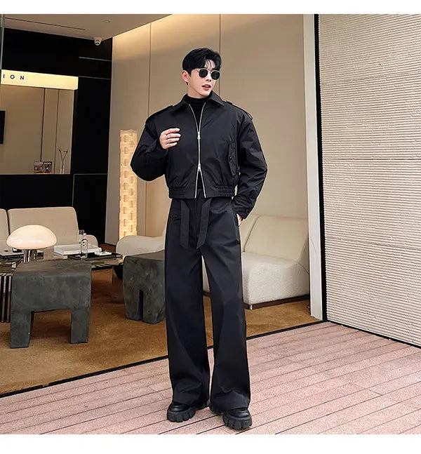 men 2 pieces sets quilted short cargo jacket pant autumn winter korean streetwear casual thicken bomber coat trousers suits unique cargo style 2654