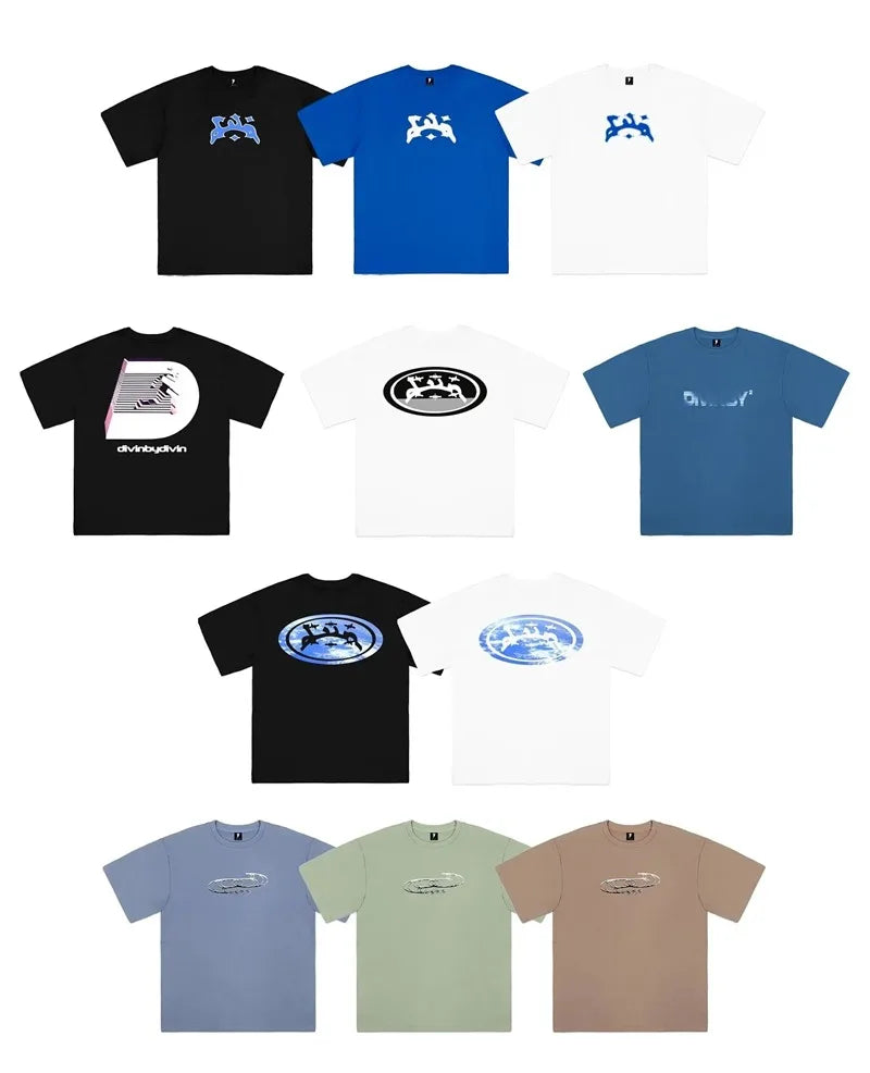 European and American Trendy Brand Personalized Letter Print Oversized Short-sleeved Men Y2k Street Retro Fashion T-shirts Women Street King Limited