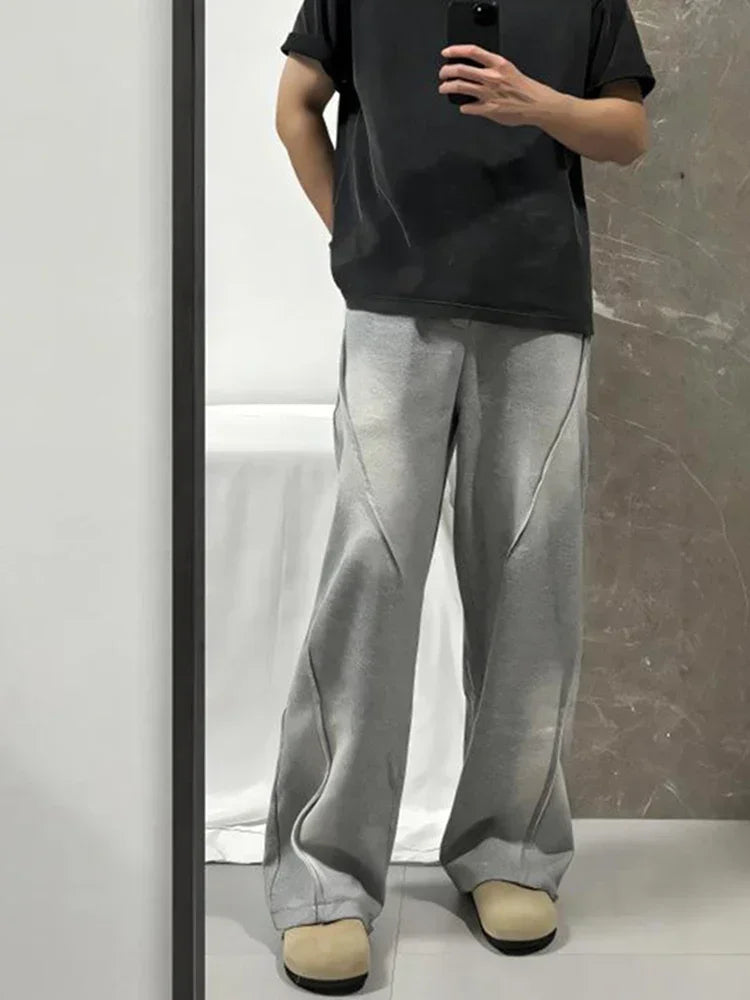 autumn mens high street pleated straight pants korean fashion elastic waist pockets trousers y2k vintage pantalones hombre unique default style 730