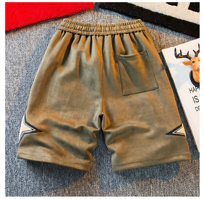 Suede Shorts Men 2024 Summer Men's High Street Letter Print Loose Five-point Pants Straight Simple fashion American basketball s Street King Limited