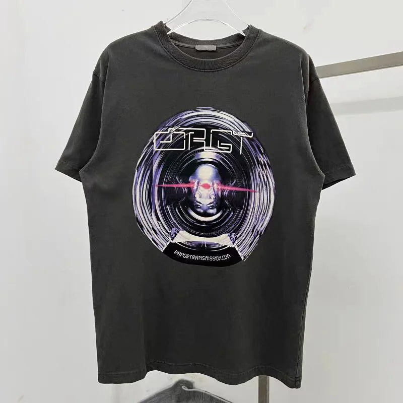 New Vintage Wash T Shirts Men Woman Abstract Luminescence Blue Ribbon Future Warrior Printing Loose Casual Top Tees Street King Limited
