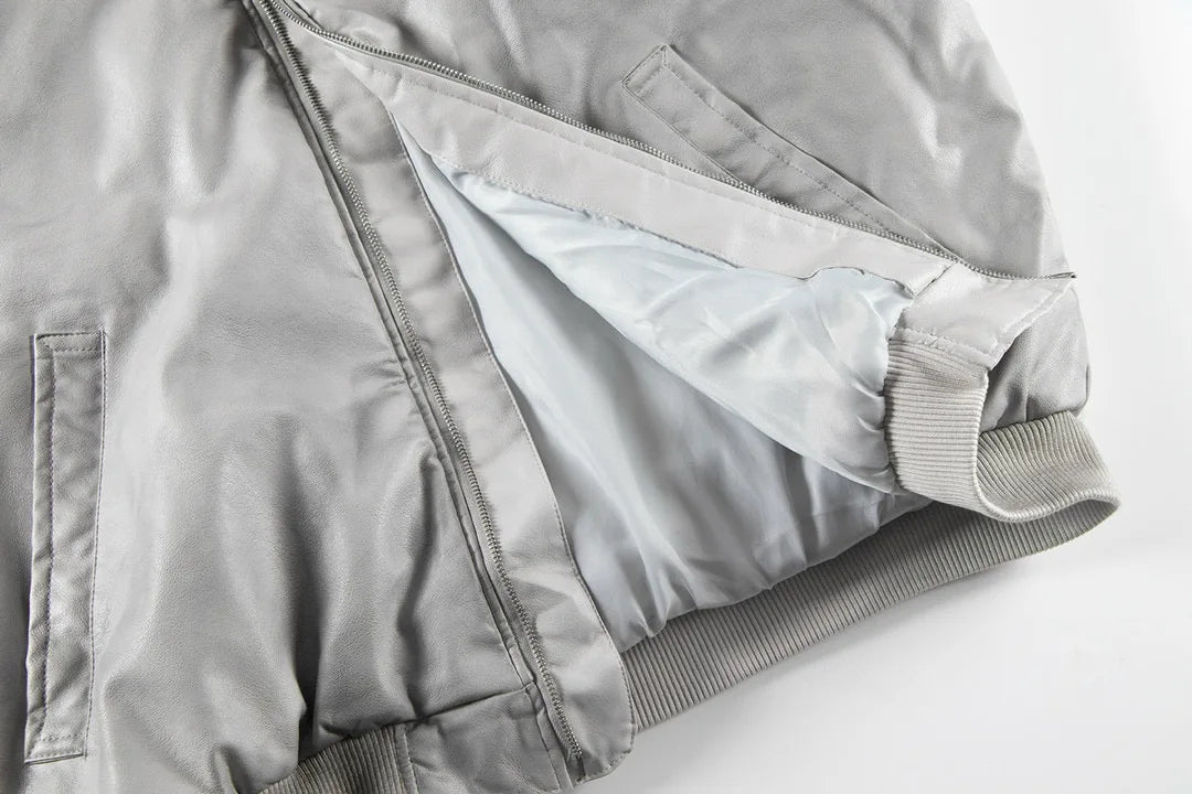 new arrival vintage heavyweight dirty grey double layer hooded leather jacket with multiple pockets zipper design cotton jacket unique default style 138