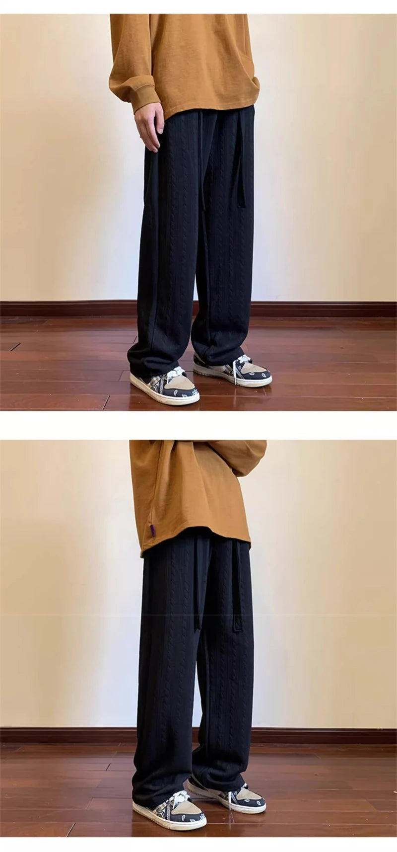 autumn waffle foam striped design pants for men new high street wide leg straight trousers casual y2k vintage pantalones hombre unique default style 97