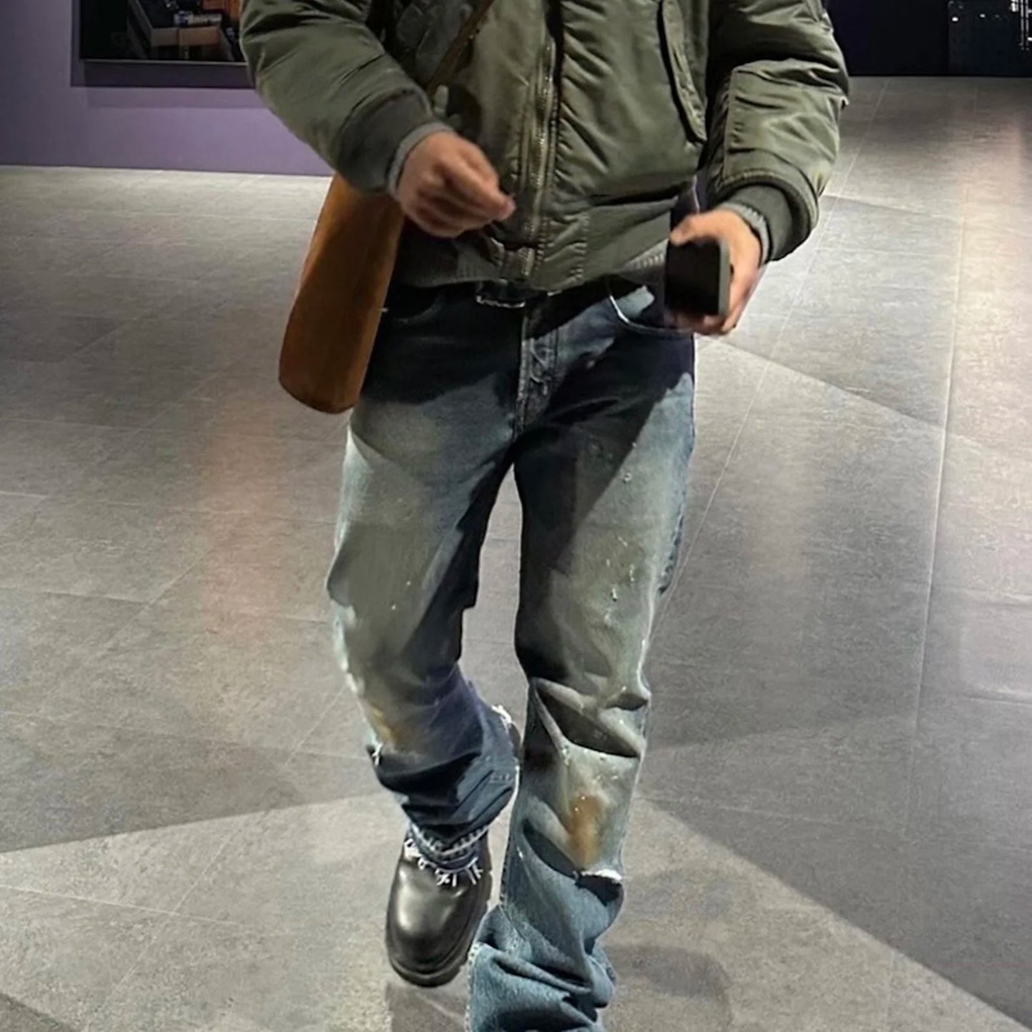 Burn Damaged Mud Dyed Washed Blue Micro Flared Jeans for Men Hip Hop Hole Distressed Baggy Denim Trousers Oversiozed Cargos Street King Limited