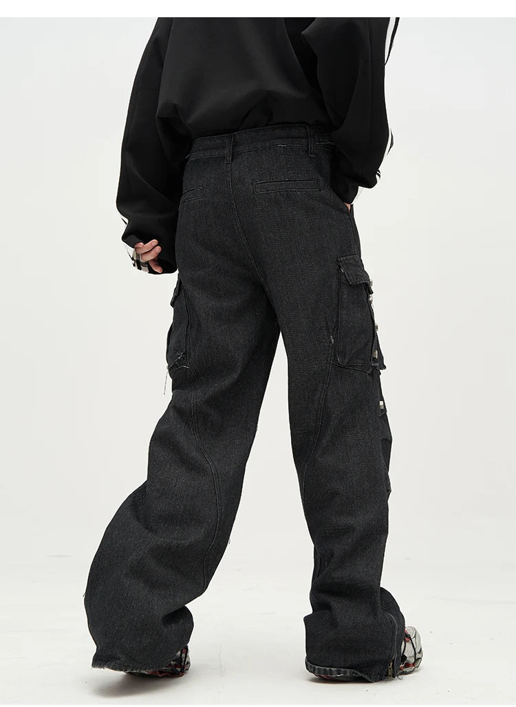 punk rivet denim jeans pants mens 2023 harajuku streetwear bottom zipper cotton casual oversize joggers straight pants trousers unique joggers style 3463