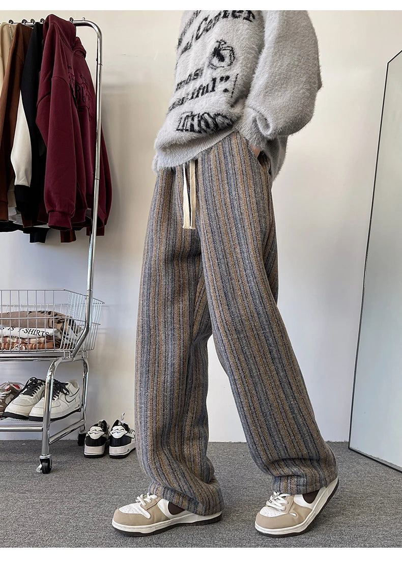 high quality stripe plaid mens trousers baggy straight fashion classic padded autumn winter casual pants male plus size m 8xl unique default style 1156