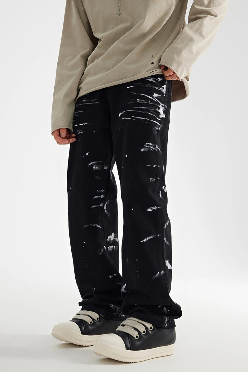 fashion graffiti printed denim jeans mens unisex casual zipper straight jeans streetwear hip hop loose black jean pants joggers relaxed fit joggers