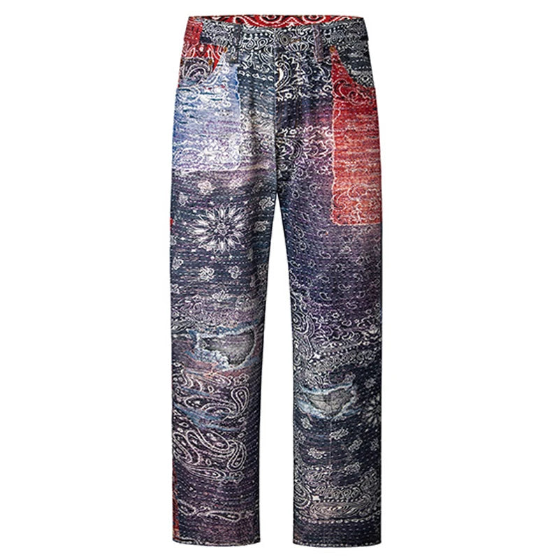 hip hop paisley printed denim jeans mens new casual zipper straight jeans streetwear high street loose pants baggy jeans joggers unique joggers style 1385