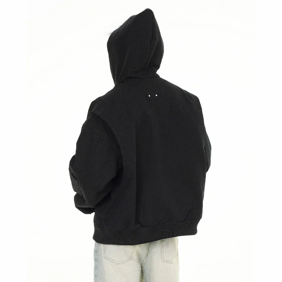 spring autumn hood bomber jacket men streetwear fashion loose casual hooded short cargo jacket cityboy coat outerwear combat utility trousers