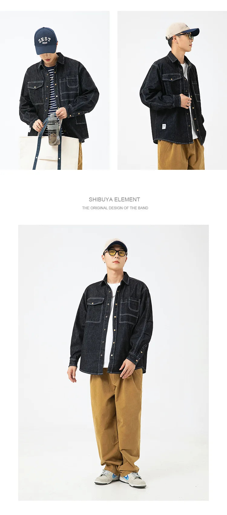 Vintage Men's Spring And Autumn New Washed Distressed Denim Shirt Jacket Loose Casual Long-Sleeved Coat Jacket Street King Limited