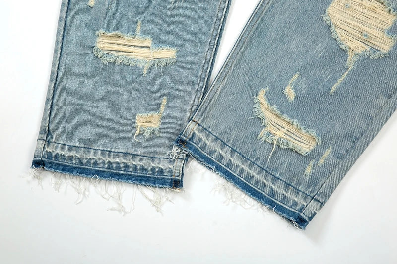 washed blue oversized torn jeans for men streetwear hip hop large destroyed wide leg jeans baggy straight ripped denim pants unique jeans style 4431