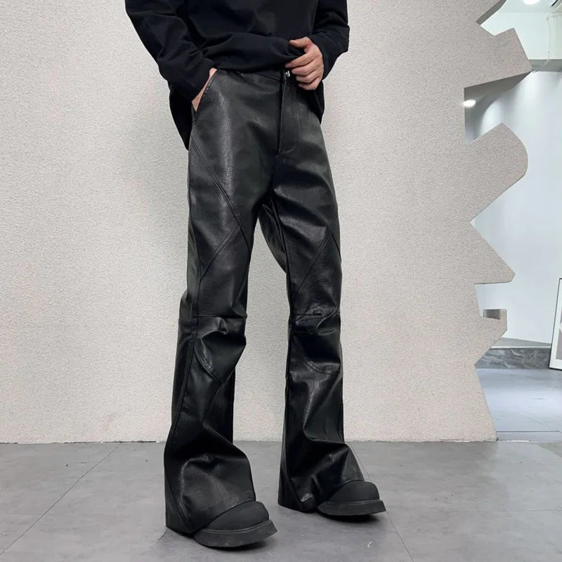 men streetwear fashion hip hop punk gothic vibe casual leather bell bottoms pant man boyfriend flared trousers unique default style 2891