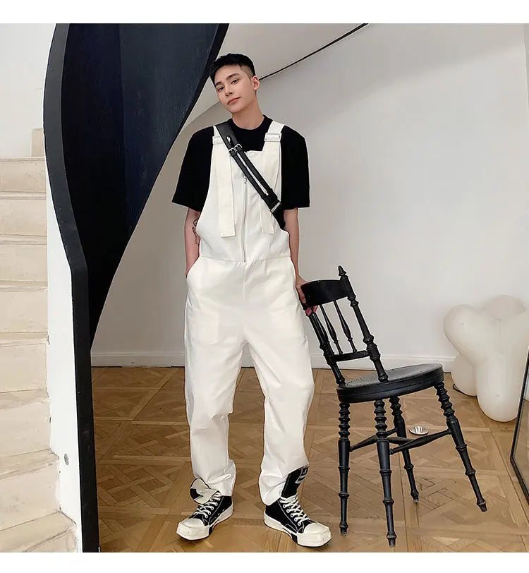 Trendy Men's Shoulder Strap Jumpsuit Pants Washed Loose Fitting Workwear Pants Multi Pocket Streetwear Cargo Suspenders Pants Street King Limited