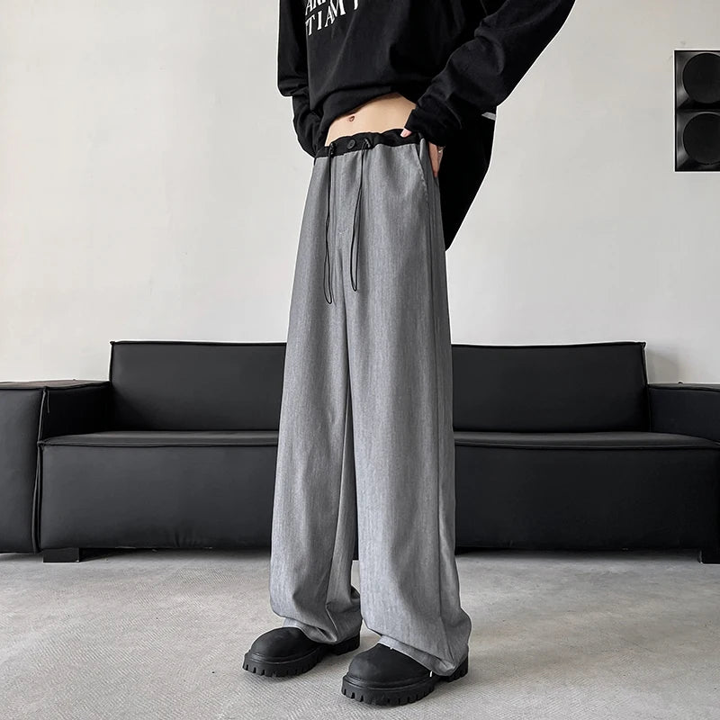 blue gray black elastic waist suit pants men fashion society pants korean loose straight casual pants mens office trousers minimalist street pants