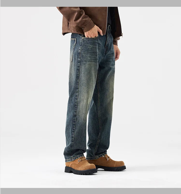 mens streetwear fashion loose casual plus size straight wide leg denim baggy jeans pants boyfriend jeans trousers unique jeans style 2813
