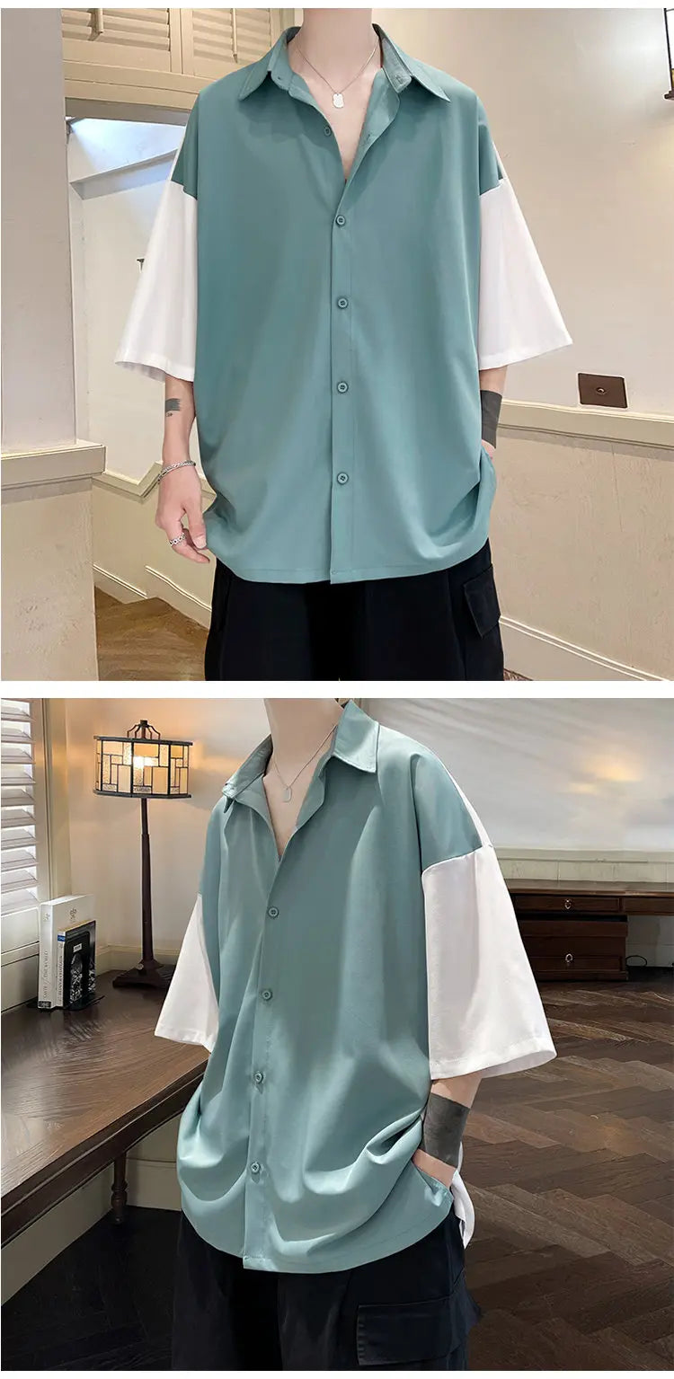 Summer Short Sleeve Shirt Men Fashion Oversized Ice Silk Shirt Men Streetwear Loose Dress Shirts Mens Hawaiian Shirt M-3XL Street King Limited