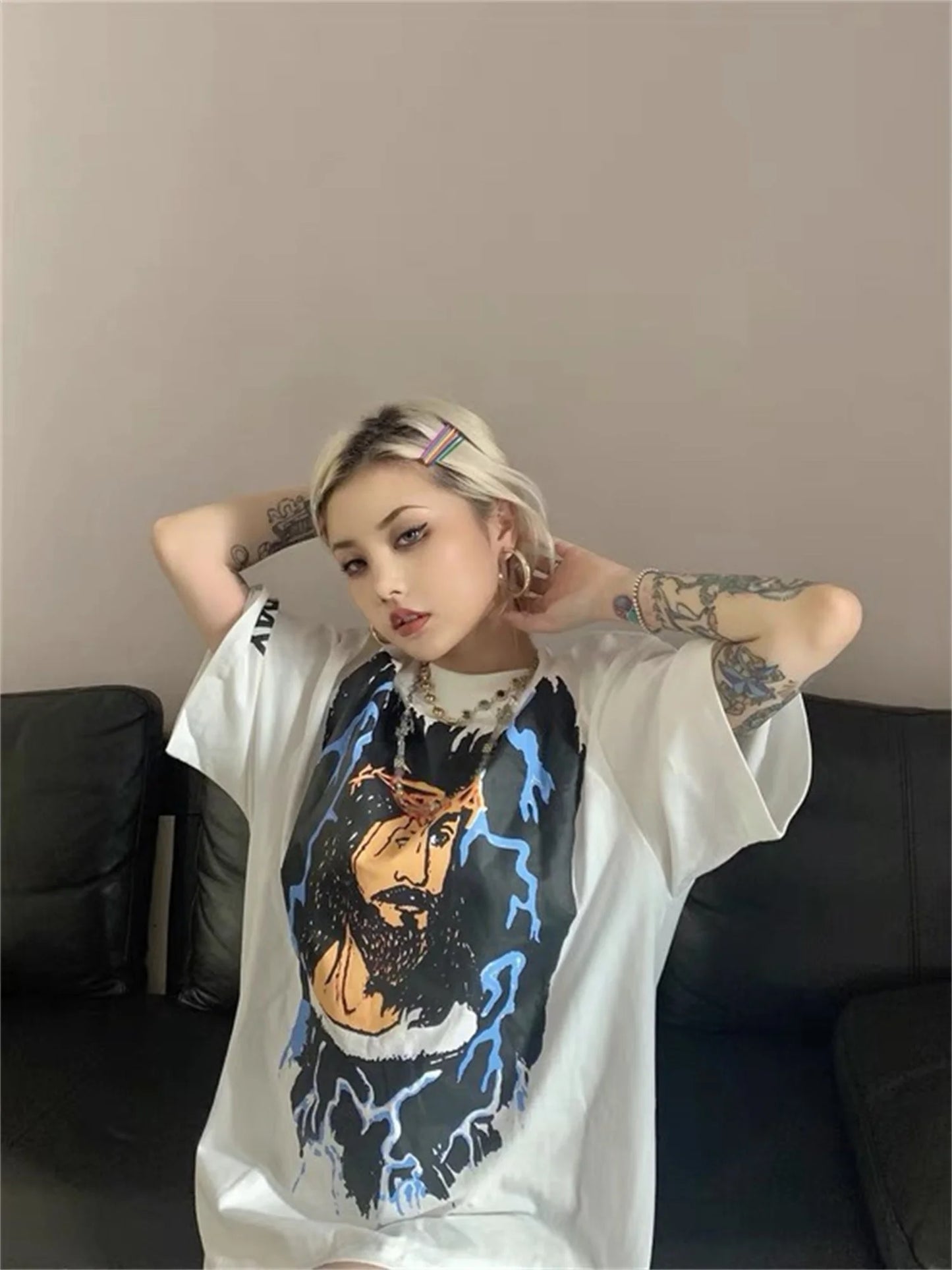 Summer Kanye West Chicago Limited Peripheral High-Street Retro Tops T-Shirt Street King Limited