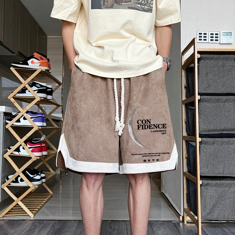 summer letter print suede shorts mens basketball training baggy short sweatpants new streetwear patckwork gym y2k bermudas unique joggers style 3290