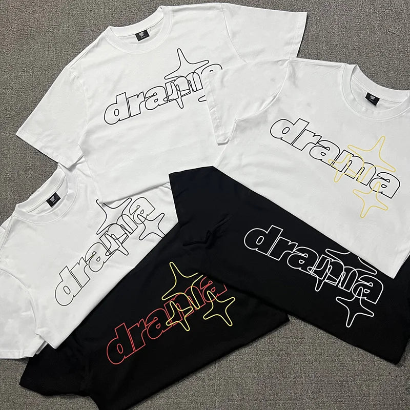 2024ss Drama Call T-shirt Men Women 1:1 High Quality Stars Letter Print Fashion Street Lovers Casual Tops Tee Street King Limited