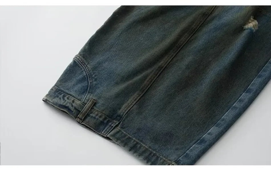 Summer High Street Hip Hop Jeans Mens Halo Dye Hole Washed Straight Denim Pants Loose Silhouette Retro Micro Flared Trousers Street King Limited