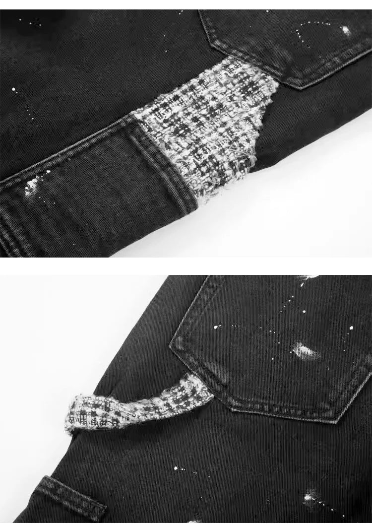 ripped holes patchwork denim jeans mens high street zipper straight jeans hip hop streetwear casual loose joggers jeans pants unique joggers style 1624