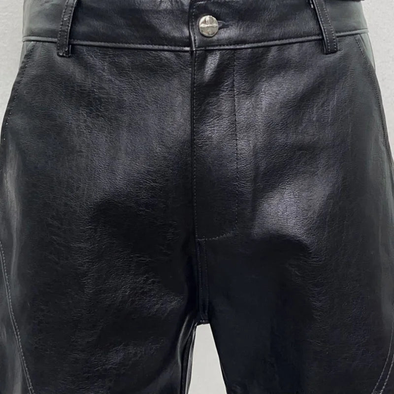 men streetwear fashion hip hop punk gothic vibe casual leather bell bottoms pant man boyfriend flared trousers unique default style 2893