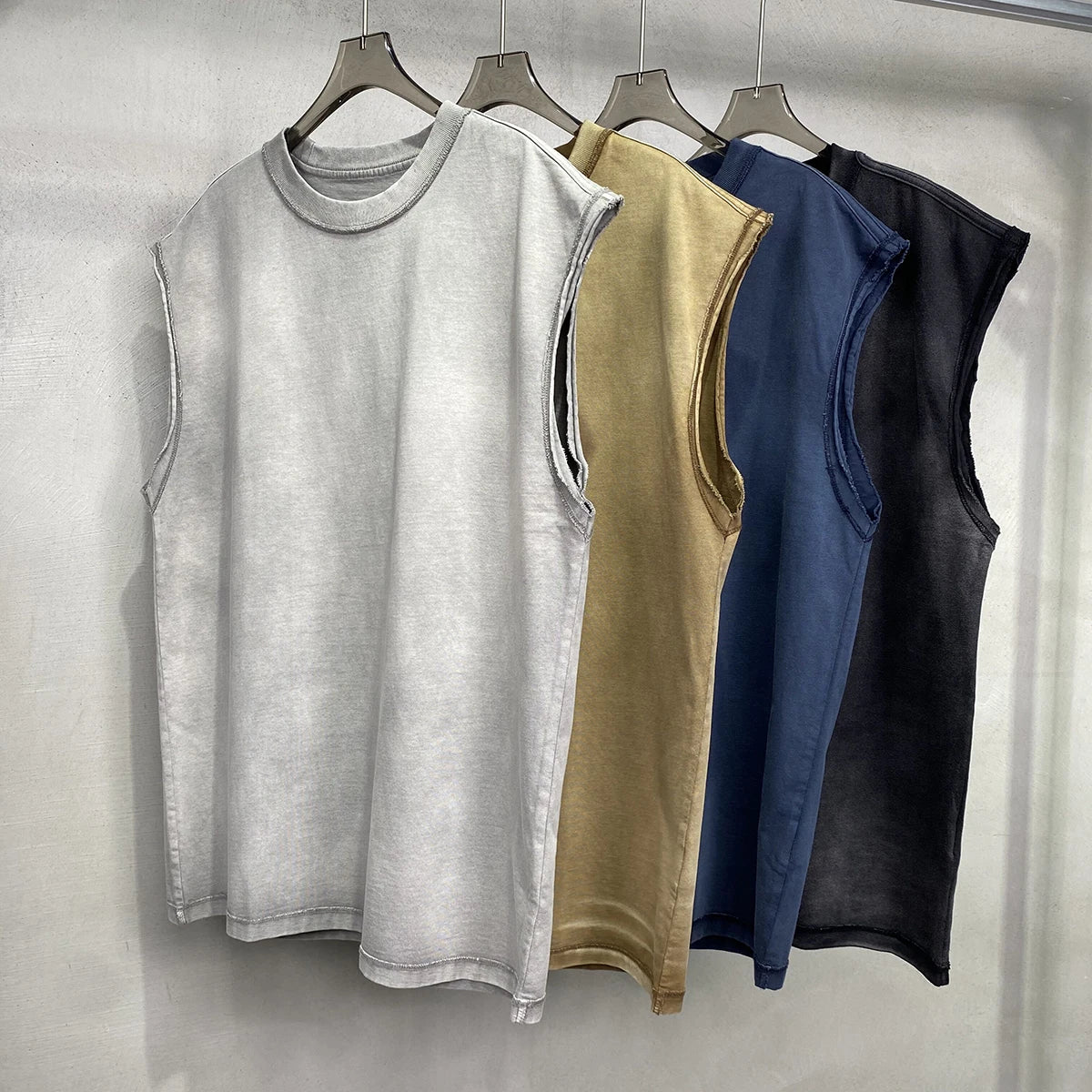 2024 Baggy Y2k Wax Dyed Vest Distressed Washed Tank Top Men's American Oversized Streetwear Trendy Retro Sleeves T Shirts Street King Limited