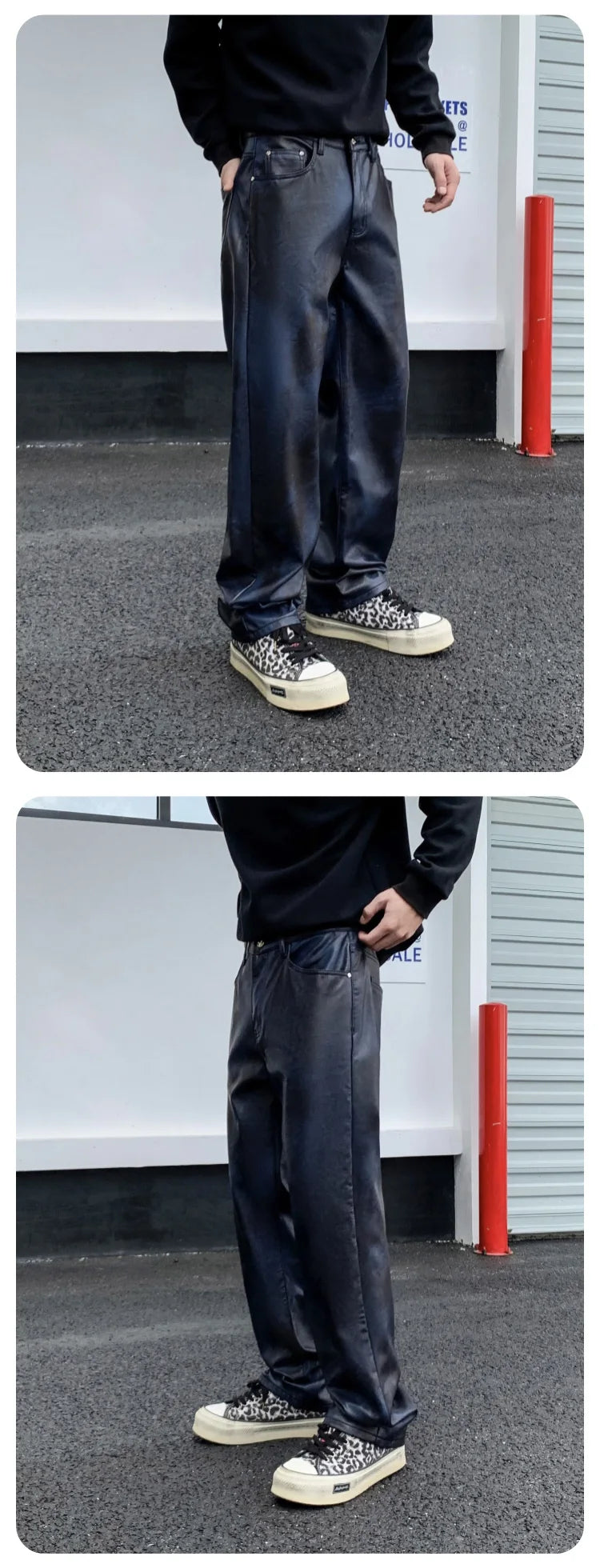 men streetwear fashion hip hop punk gothic vibe casual straight leather pant man y2k trousers motorcycle pants stage clothing unique default style 2310