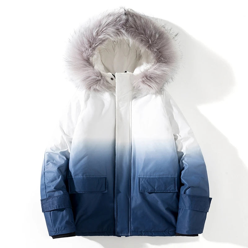 rainbowtouches winter warm gradient parkas men women streetwear thick jackets coat fashion harajuku hoody fur collar coats unique default style 4382