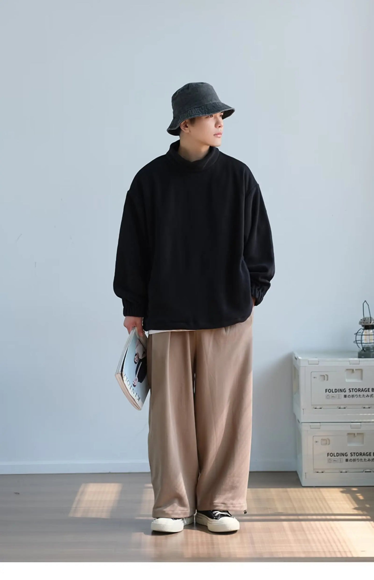 Men Women Winter Fleece Sweatshirt Korean Style Half High Collar Streetwear Oversized Couple Solid Color Autumn Warm Pullovers Street King Limited