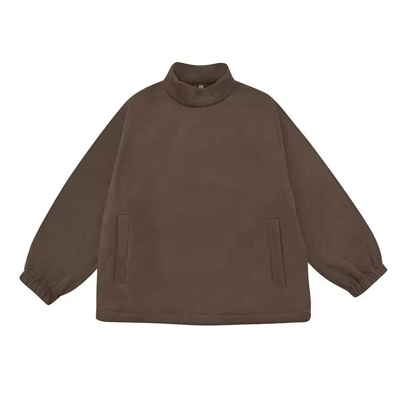 Men Women Winter Fleece Sweatshirt Korean Style Half High Collar Streetwear Oversized Couple Solid Color Autumn Warm Pullovers Street King Limited