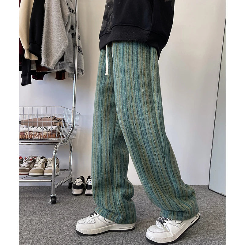 high quality stripe plaid mens trousers baggy straight fashion classic padded autumn winter casual pants male plus size m 8xl unique default style 1182