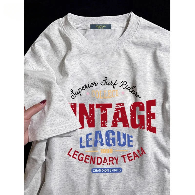 Korean pure cotton trendy brand letter printed short-sleeved T-shirts for men and women loose summer half-sleeved student tops Street King Limited
