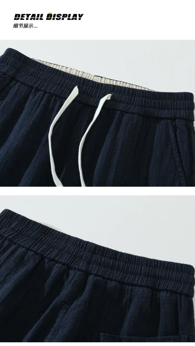 Autumn And Winter Double-layer Linen Texture Casual Straight Leg Pants For Men Sold Color Elastic Loose Men's Linen Trousers Street King Limited
