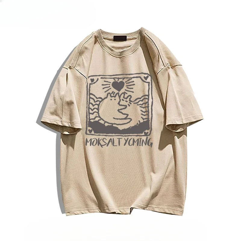Summer fashion brand pure cotton fashion creative casual fun cat print student party men's and women's short-sleeved T-shirt ins Street King Limited