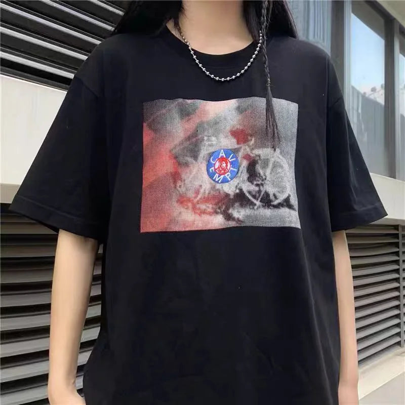 C.E T-shirts Men Woman Good Quality Cotton Casual Loose Vintage Abstract Face Printing Summer O-Neck CAVEMPT Top Tee Street King Limited