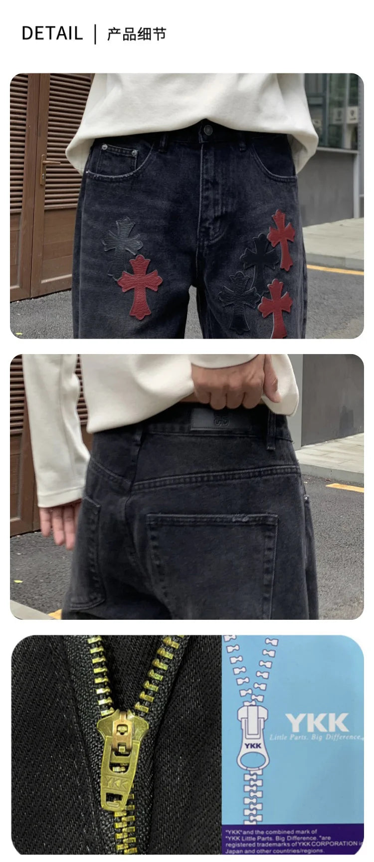 men embroidery streetwear brand fashion hip hop loose casual straight motorcycle denim jeans pant cityboy y2k jeans trousers ripped baggy denim