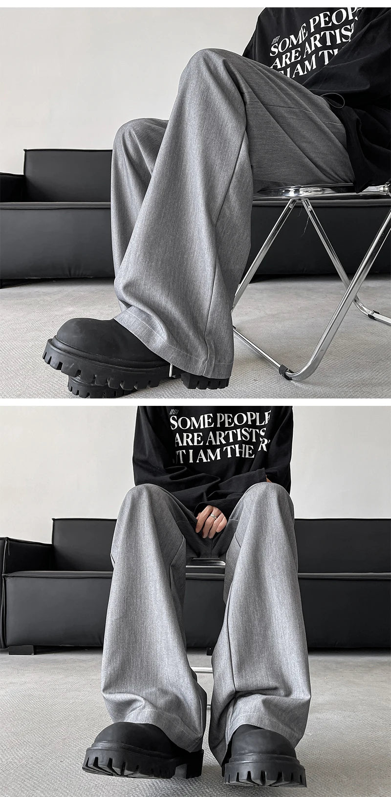 blue gray black elastic waist suit pants men fashion society pants korean loose straight casual pants mens office trousers unique default style 1127