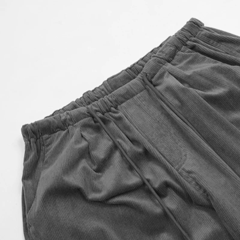women high street corduroy pants casual elastic waist side pocket loose straight pant unisex hip hop y2k loose streetwear jogger unique joggers style 1343